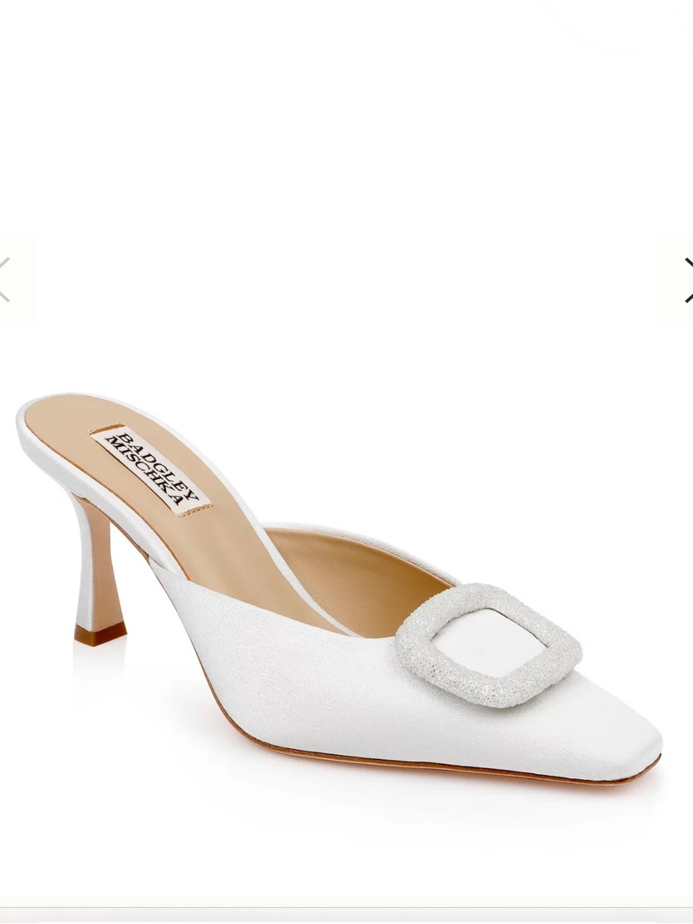 White Badgley Mischka Graylynn Mid Heel Square-Toe Mules Embellished Buckle